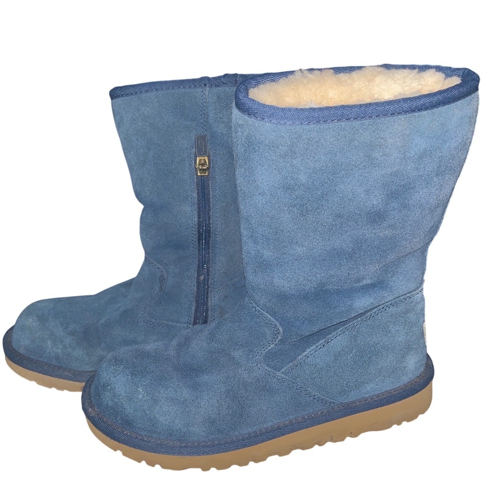 UGG Kids Classic Blue Suede Shearling Mid Calf Boots Side Zip 5948 Size 4